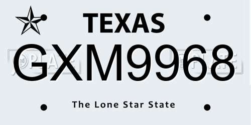 GXM9968 Texas License Plate