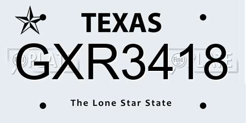 GXR3418 Texas License Plate