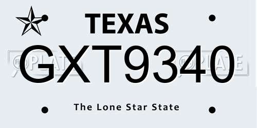 GXT9340 Texas License Plate