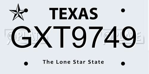 GXT9749 Texas License Plate