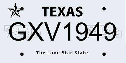 GXV1949 Texas License Plate