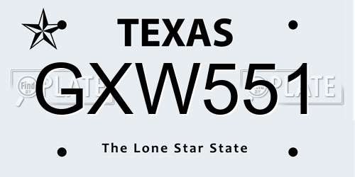 GXW551 Texas License Plate