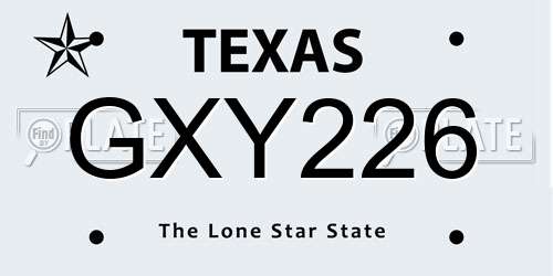 GXY226 Texas License Plate
