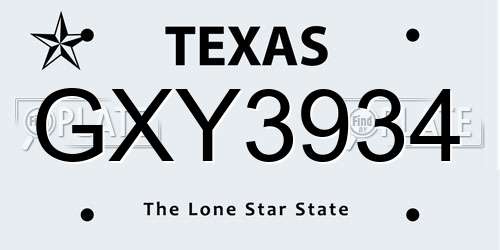 GXY3934 Texas License Plate