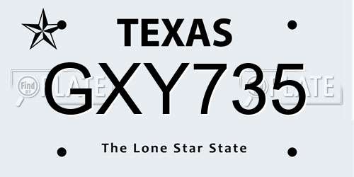 GXY735 Texas License Plate