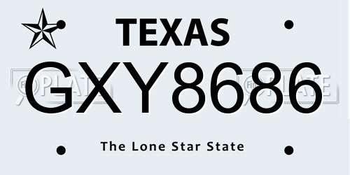 GXY8686 Texas License Plate