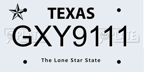 GXY9111 Texas License Plate