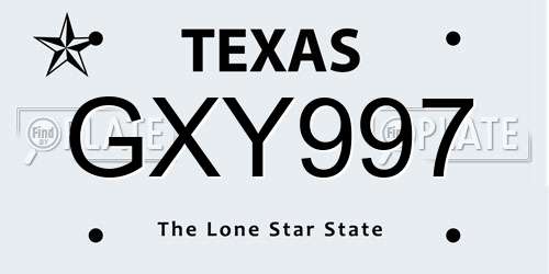 GXY997 Texas License Plate
