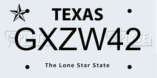 GXZW42 Texas License Plate