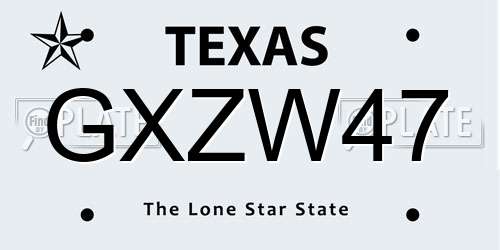 GXZW47 Texas License Plate