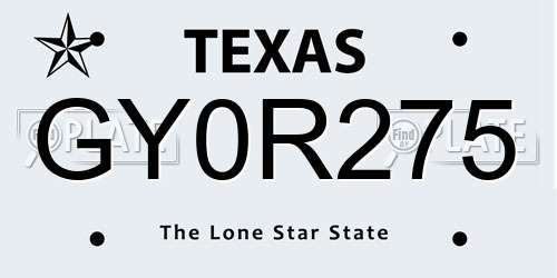 GY0R275 Texas License Plate