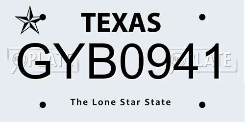 GYB0941 Texas License Plate
