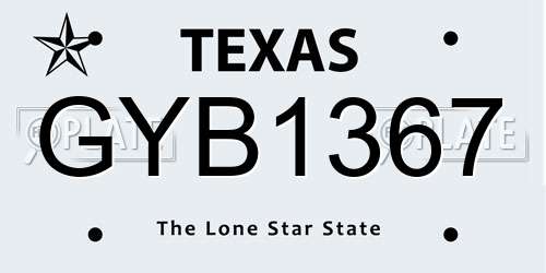 GYB1367 Texas License Plate
