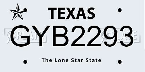 GYB2293 Texas License Plate