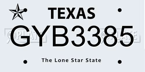 GYB3385 Texas License Plate