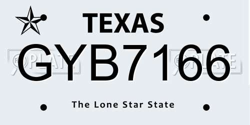GYB7166 Texas License Plate