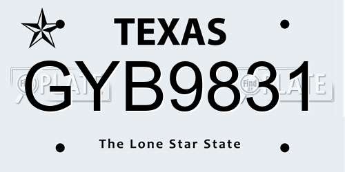 GYB9831 Texas License Plate