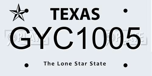 GYC1005 Texas License Plate