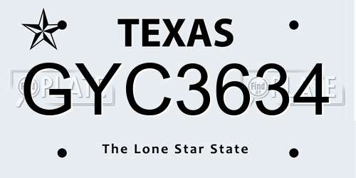 GYC3634 Texas License Plate
