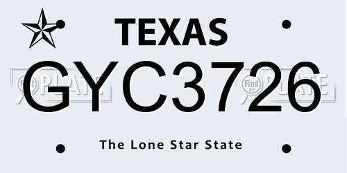GYC3726 Texas License Plate