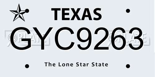 GYC9263 Texas License Plate