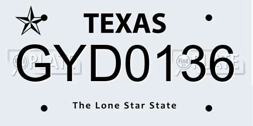 GYD0136 Texas License Plate
