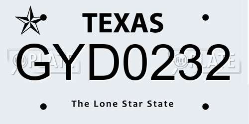 GYD0232 Texas License Plate