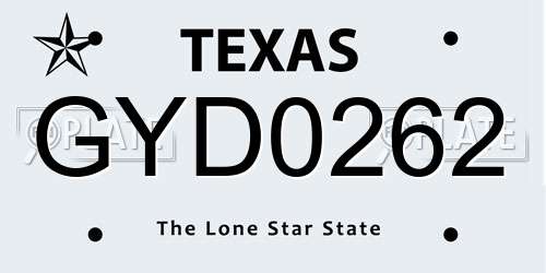 GYD0262 Texas License Plate