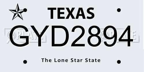 GYD2894 Texas License Plate