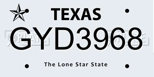 GYD3968 Texas License Plate