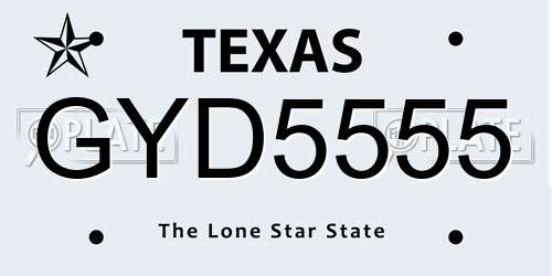 GYD5555 Texas License Plate