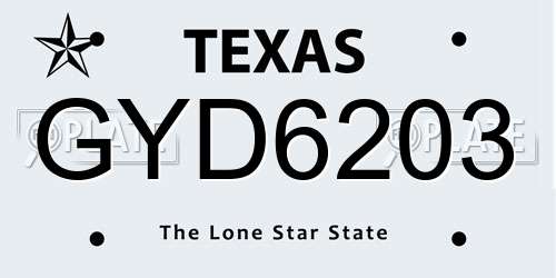 GYD6203 Texas License Plate