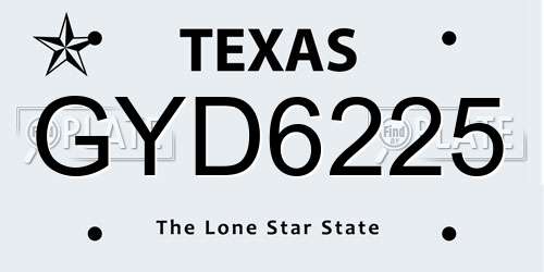 GYD6225 Texas License Plate