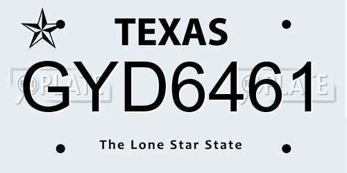 GYD6461 Texas License Plate