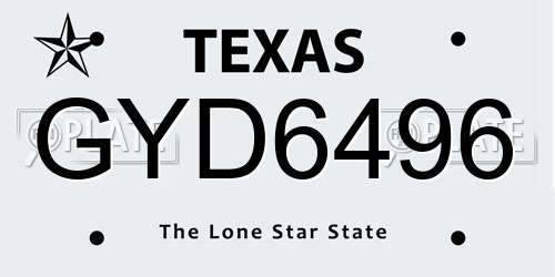 GYD6496 Texas License Plate