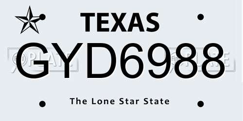 GYD6988 Texas License Plate