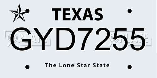 GYD7255 Texas License Plate