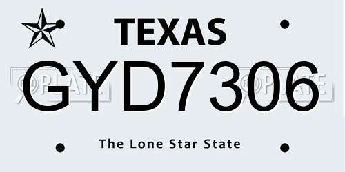 GYD7306 Texas License Plate