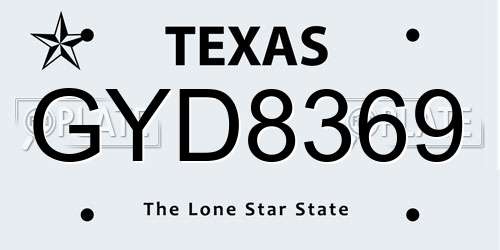 GYD8369 Texas License Plate