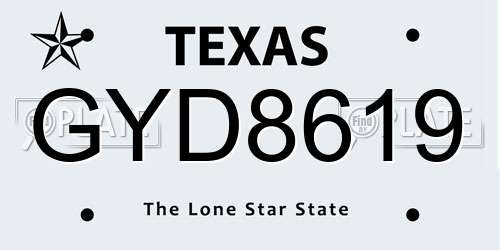 GYD8619 Texas License Plate