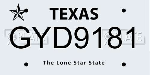 GYD9181 Texas License Plate
