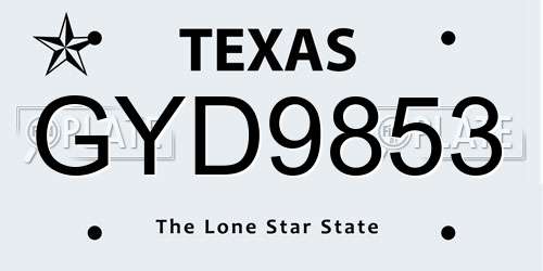 GYD9853 Texas License Plate