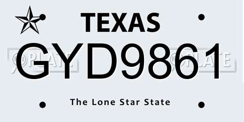 GYD9861 Texas License Plate