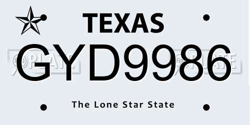 GYD9986 Texas License Plate
