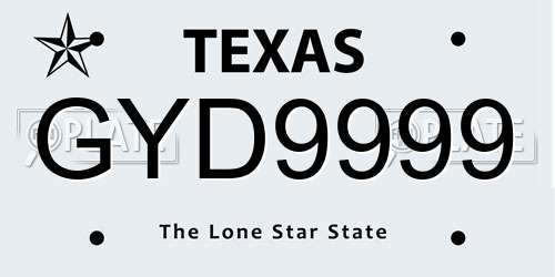 GYD9999 Texas License Plate