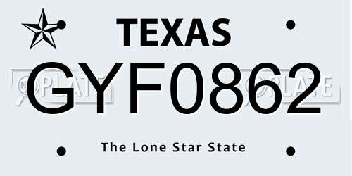 GYF0862 Texas License Plate