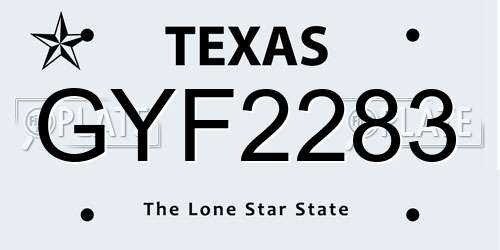 GYF2283 Texas License Plate