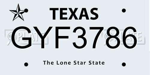 GYF3786 Texas License Plate