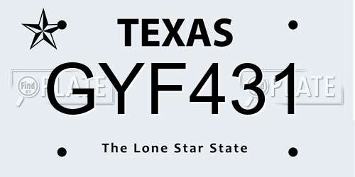 GYF431 Texas License Plate