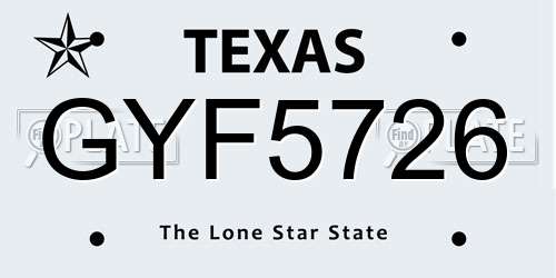 GYF5726 Texas License Plate